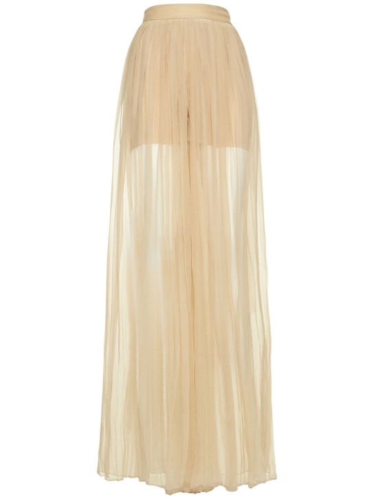 Alberta Ferretti: Pantalon plissé en mousseline de soie transparente - Beige - women_0 | Luisa Via Roma