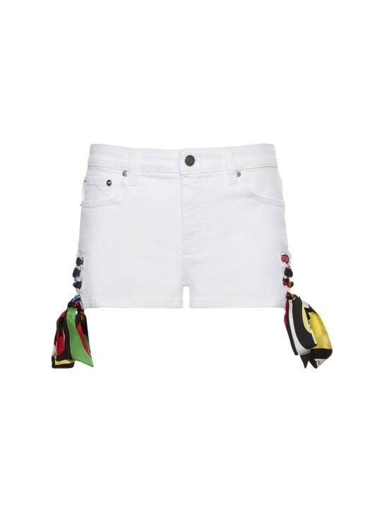 Pucci: Denim mini shorts w/foulard laces - Beyaz - women_0 | Luisa Via Roma