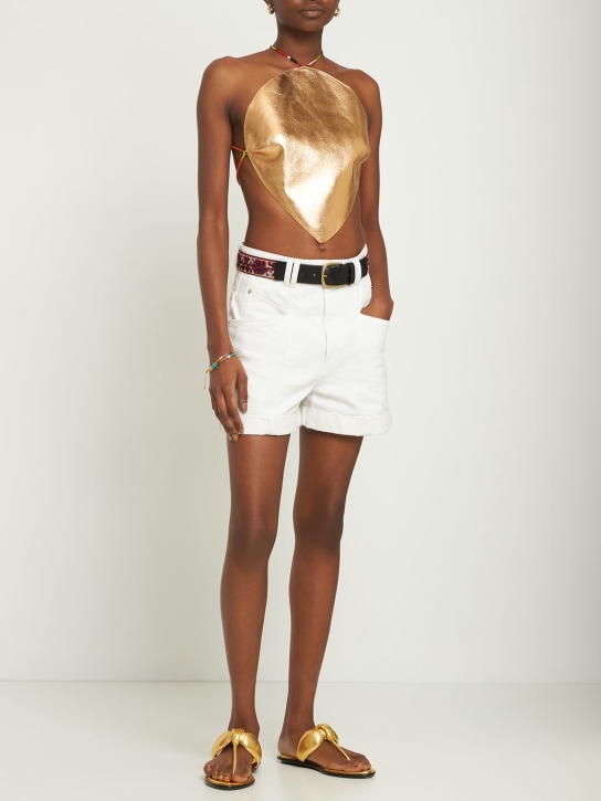 Pucci: Leather gold drop crop top - Gold - women_1 | Luisa Via Roma