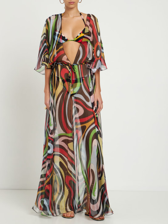 Pucci: Silk chiffon Marmo print robe dress - Multicolor - women_1 | Luisa Via Roma