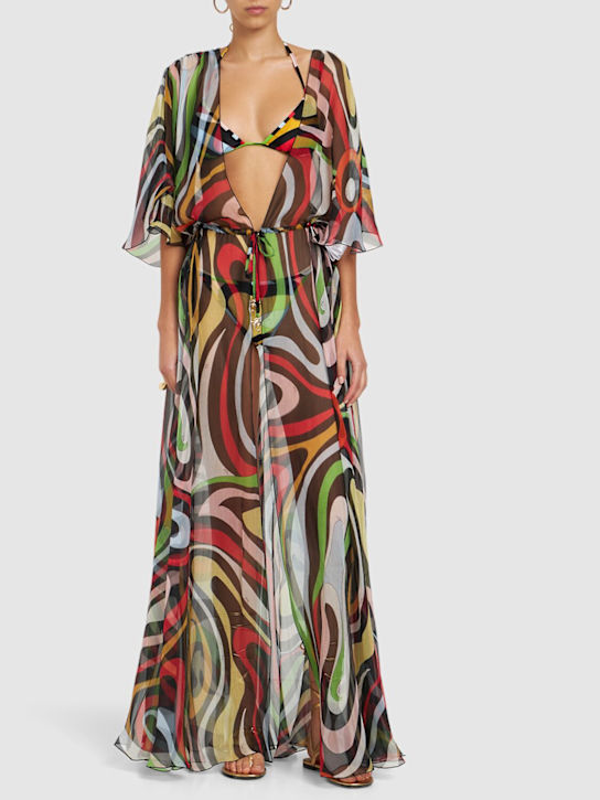 Pucci: Marmo印花真丝雪纺长袍式连衣裙 - 多色 - women_1 | Luisa Via Roma