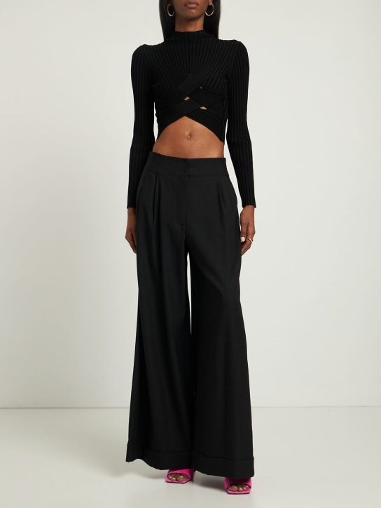 Pucci: Twill wide pants w/ logo - Black - women_1 | Luisa Via Roma