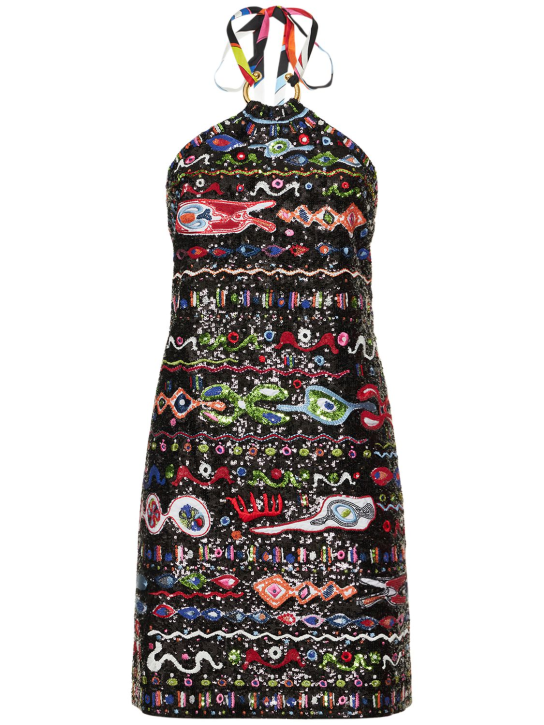 Pucci: Georgette sequin halter neck mini dress - Multicolor - women_0 | Luisa Via Roma
