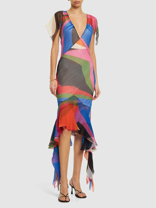 Pucci: Vestito midi Goccia in crepe stampato con ruches - Multicolore - women_1 | Luisa Via Roma