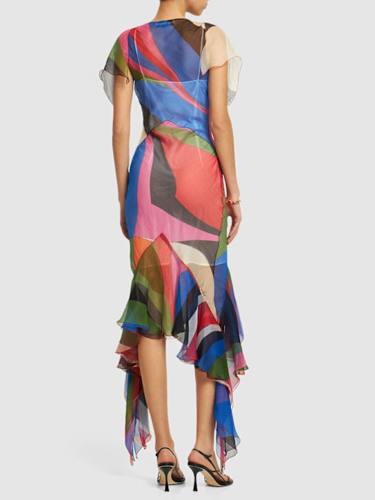 Pucci: Goccia印花绉纱褶饰迷笛连衣裙 - 多色 - women_2 | Luisa Via Roma