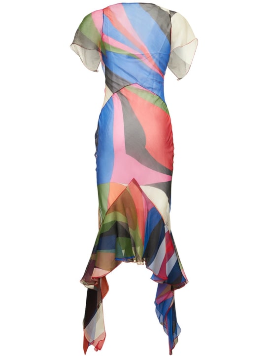 Pucci: Goccia印花绉纱褶饰迷笛连衣裙 - 多色 - women_5 | Luisa Via Roma