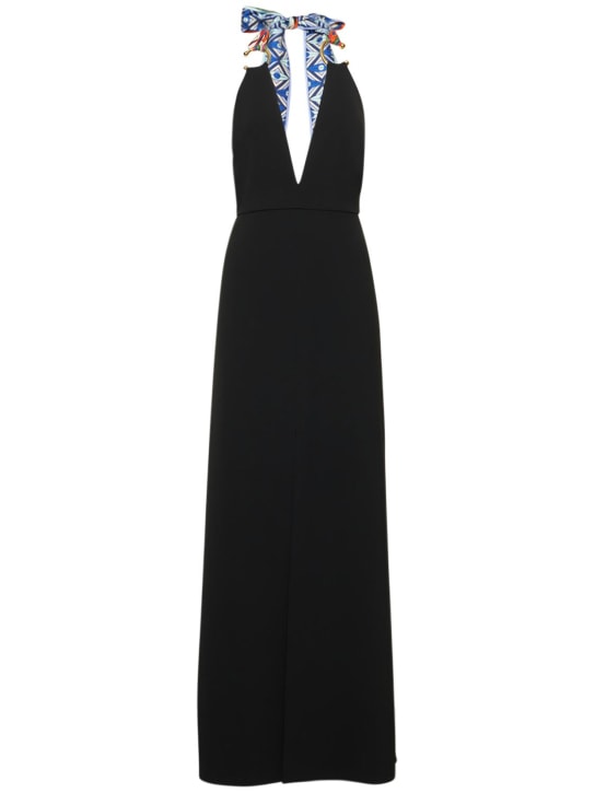 Pucci: Vestido largo de crepe con correa de foulard - Negro - women_0 | Luisa Via Roma