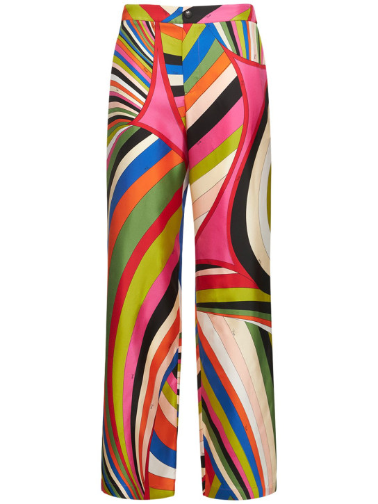 Pucci: Silk twill Iride print wide pants - Multicolor - women_0 | Luisa Via Roma
