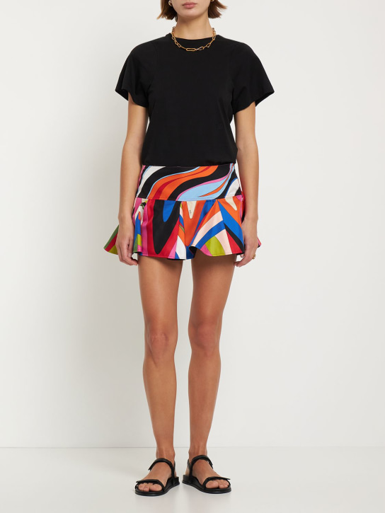 Pucci: Silk crepe printed frill mini skirt - Renkli - women_1 | Luisa Via Roma
