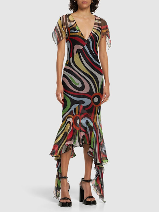 Pucci: Marmo印花雪纺打褶迷笛连衣裙 - 多色 - women_1 | Luisa Via Roma