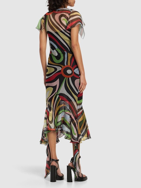 Pucci: Marmo印花雪纺打褶迷笛连衣裙 - 多色 - women_2 | Luisa Via Roma