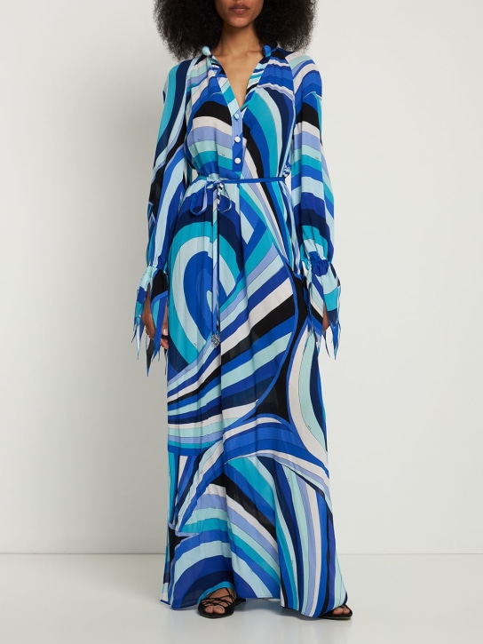 Pucci: Crepe Iride print long shirt dress - Multicolor - women_1 | Luisa Via Roma