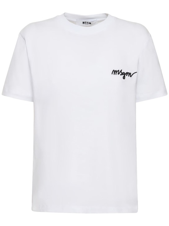 MSGM: Cotton jersey logo t-shirt - Beyaz - women_0 | Luisa Via Roma