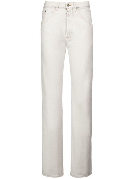 Maison Margiela: Bleached cotton denim wide jeans - Beyaz - women_0 | Luisa Via Roma