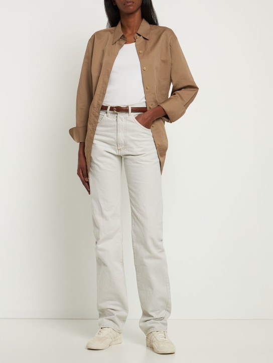 Maison Margiela: Jean ample en denim de coton délavé - Blanc - women_1 | Luisa Via Roma