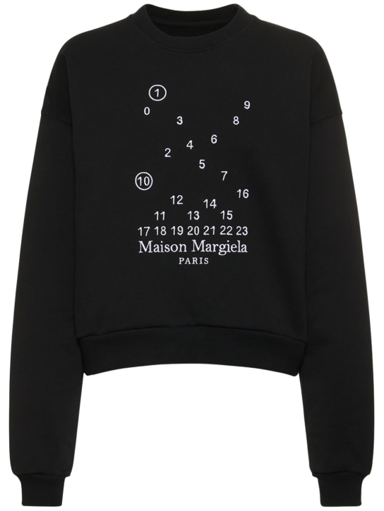 Maison Margiela: Felpa in jersey di cotone con logo - Nero - women_0 | Luisa Via Roma