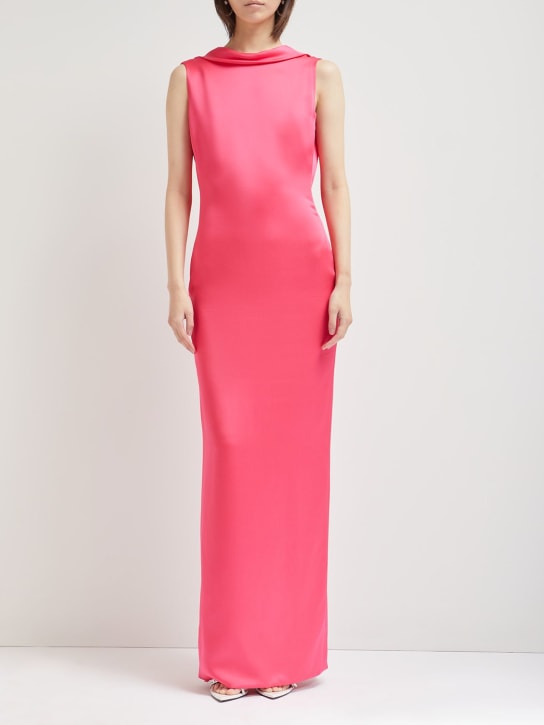Versace: Robe midi dos nu en satin envers brillant - Fuchsia - women_1 | Luisa Via Roma