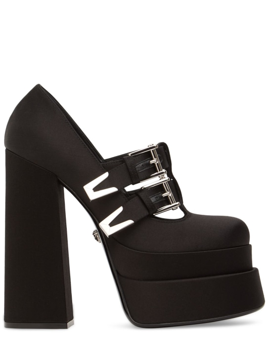 Versace: 155mm Satin platform pumps - Black - women_0 | Luisa Via Roma