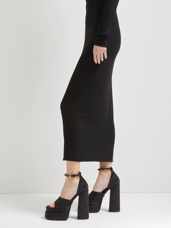 Versace: 155mm Embellished satin sandals - Black - women_1 | Luisa Via Roma