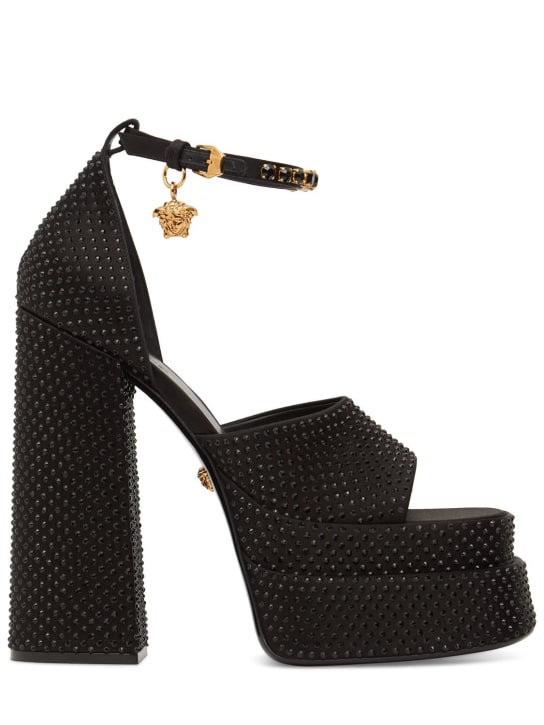 Versace: 155mm Embellished satin sandals - Black - women_0 | Luisa Via Roma