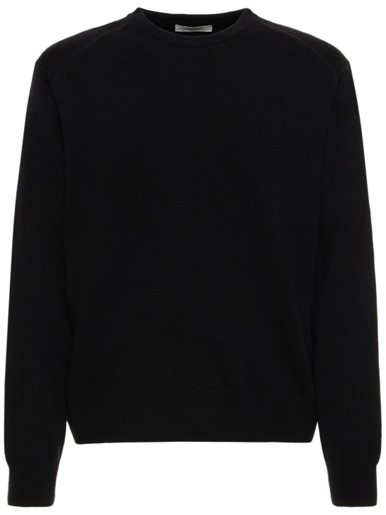 Lemaire: Wool knit crewneck sweater - Black - men_0 | Luisa Via Roma