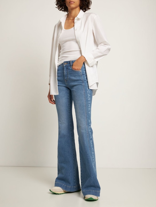 Stella McCartney: Side logo high waist flared jeans - Denim - women_1 | Luisa Via Roma