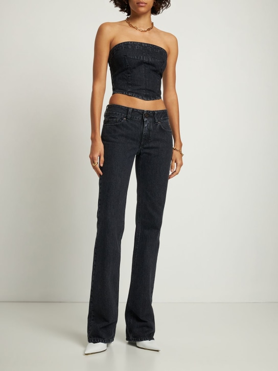 Stella McCartney: ウォッシュドデニムクロップドビスチェトップ - ブラック - women_1 | Luisa Via Roma