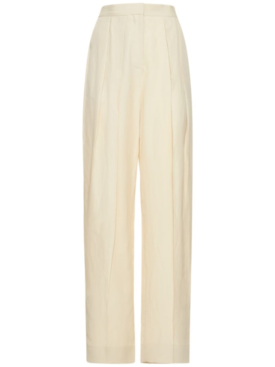 Stella McCartney: Pantalones rectos de lino y viscosa - Blanco - women_0 | Luisa Via Roma