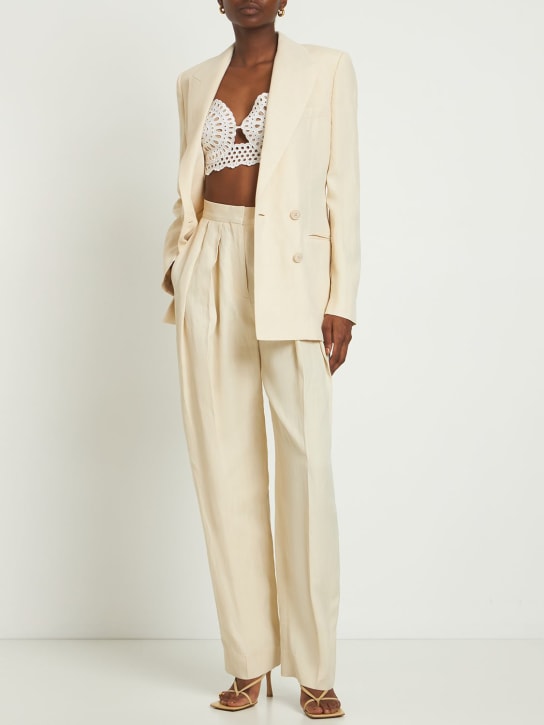 Stella McCartney: Pantalones rectos de lino y viscosa - Blanco - women_1 | Luisa Via Roma