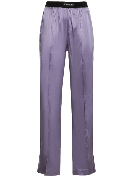 Tom Ford: Logo silk satin pajama pants - Lilac - women_0 | Luisa Via Roma