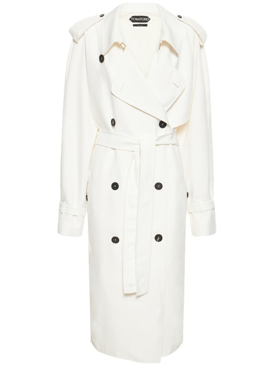 Tom Ford: Trench-coat en sergé fluide - Blanc - women_0 | Luisa Via Roma