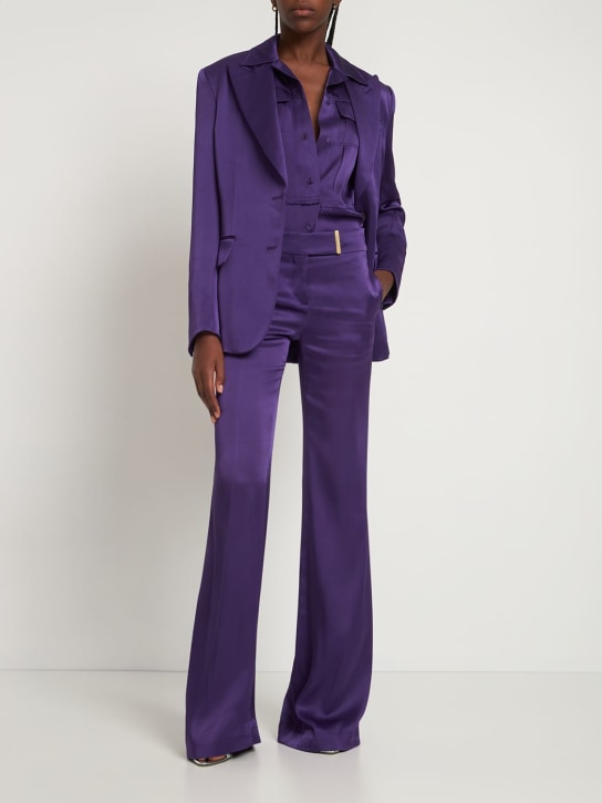 Mid rise wide fluid satin pants - Thumbnail 2