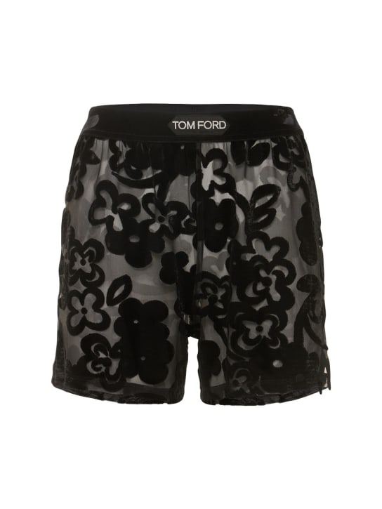 Tom Ford: Shorts aus Tüll mit Blumenlogo - Schwarz - women_0 | Luisa Via Roma