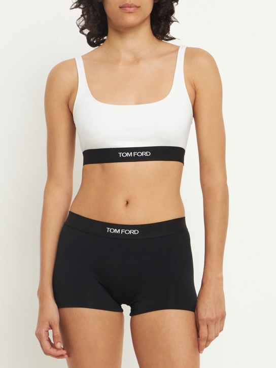 Tom Ford: Shorts de jersey de modal con logo - Negro - women_1 | Luisa Via Roma