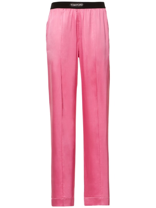 Tom Ford: Pantalones de pijama de satén de seda con logo - Rosa - women_0 | Luisa Via Roma