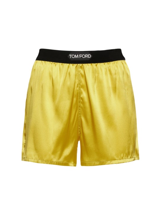 Tom Ford: Logo silk satin mini shorts - Green/Yellow - women_0 | Luisa Via Roma
