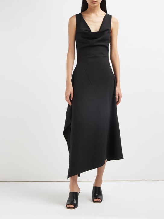 Bottega Veneta: Vestido asimétrico de lona de algodón stretch - Negro - women_1 | Luisa Via Roma