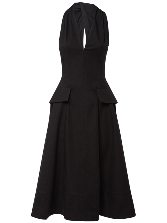 Bottega Veneta: Textured cotton midi dress - Black - women_0 | Luisa Via Roma