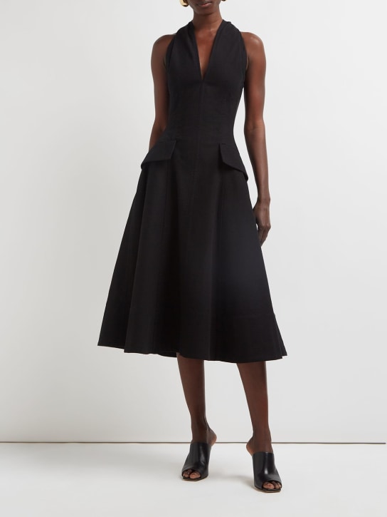 Bottega Veneta: Vestido midi de algodón texturizado - Negro - women_1 | Luisa Via Roma