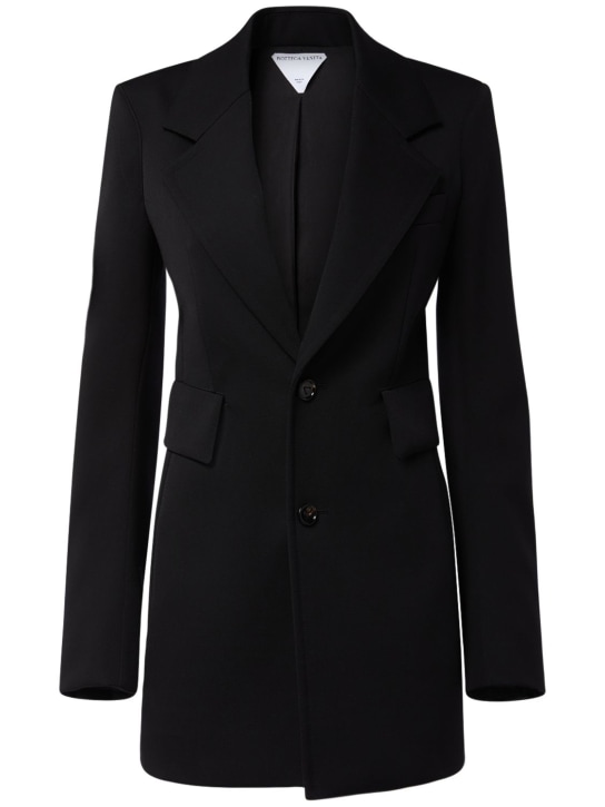 Bottega Veneta: Curved sleeves light wool blazer - Black - women_0 | Luisa Via Roma