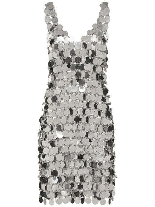 Rabanne: Sequin embellished v neck mini dress - Silver - women_0 | Luisa Via Roma