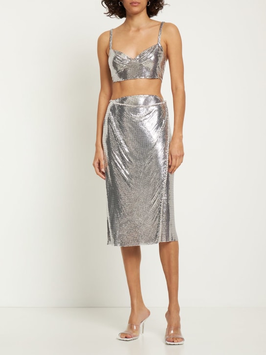 Rabanne: Mini mesh midi skirt - Silver - women_1 | Luisa Via Roma