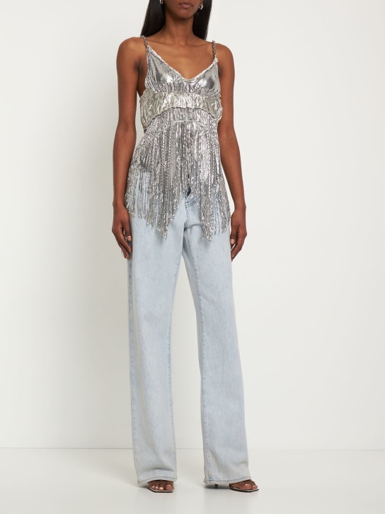 Rabanne: Mini mesh fringed long top - Silver - women_1 | Luisa Via Roma