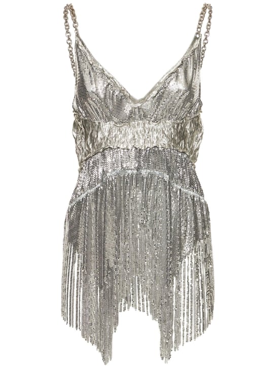 Rabanne: Mini mesh fringed long top - Silver - women_0 | Luisa Via Roma