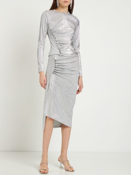 Rabanne: Metallic viscose jersey lurex draped top - Silver - women_1 | Luisa Via Roma