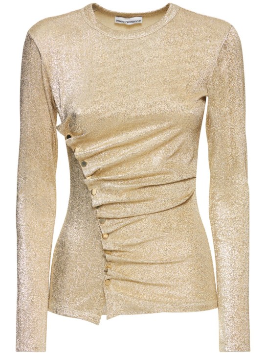 Rabanne: Stretch jersey lurex long sleeve top - Silver/Gold - women_0 | Luisa Via Roma