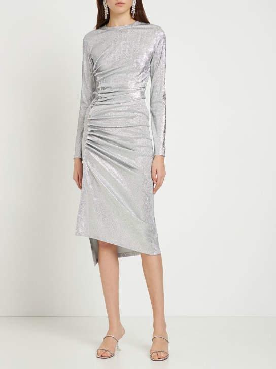 Rabanne: Viscose jersey lurex draped midi skirt - Silver - women_1 | Luisa Via Roma