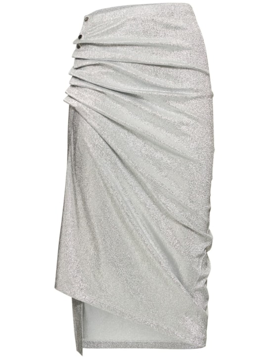 Rabanne: Viscose jersey lurex draped midi skirt - Silver - women_0 | Luisa Via Roma