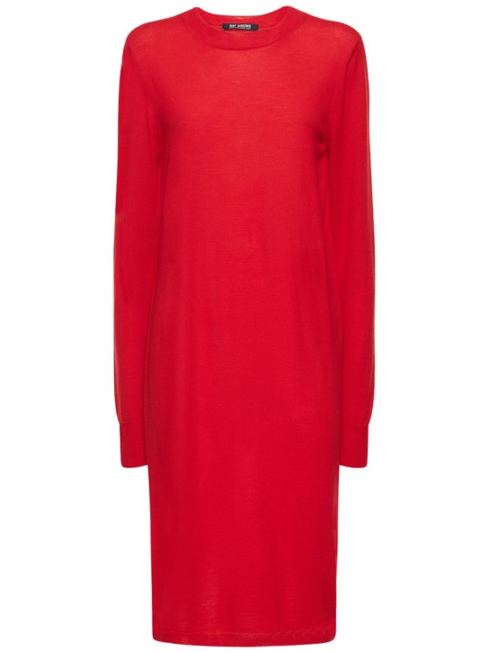 Raf Simons: Wool knit crewneck knee-length dress - Red - women_0 | Luisa Via Roma