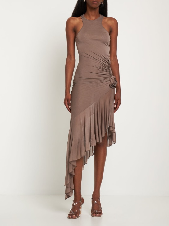 Blumarine: Vestido midi de jersey de viscosa - Marrón Café - women_1 | Luisa Via Roma